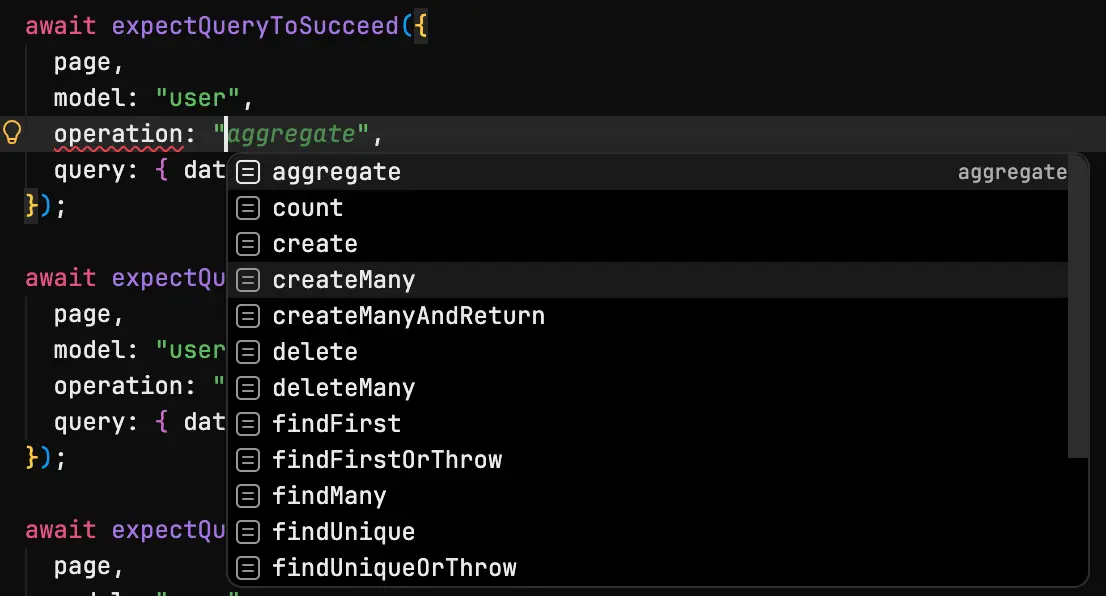 Autocomplete suggestions for operation names