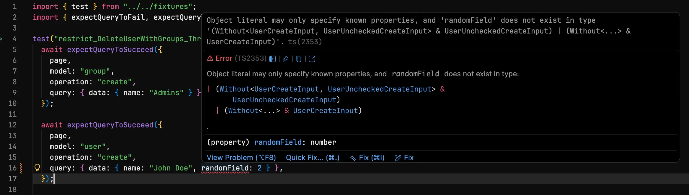 TypeScript error on a random field that doesn't exist